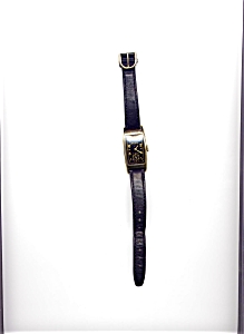 Bulova Black Face Tank 10k Gold Fill Wristwatch