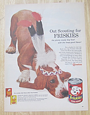 1960 Friskies Dog Food W/ Dog Wearing Indian Headdress