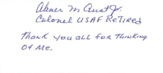 Autograph, Colonel Abner M. Aust, Jr., U.s. Air Force