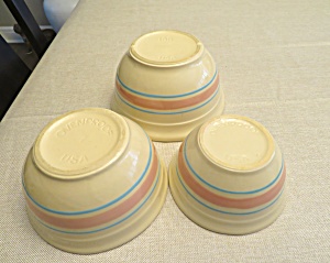 Longaberger Pottery - 8 Small Striped Multi-color Bowls & 1 Large Bowl